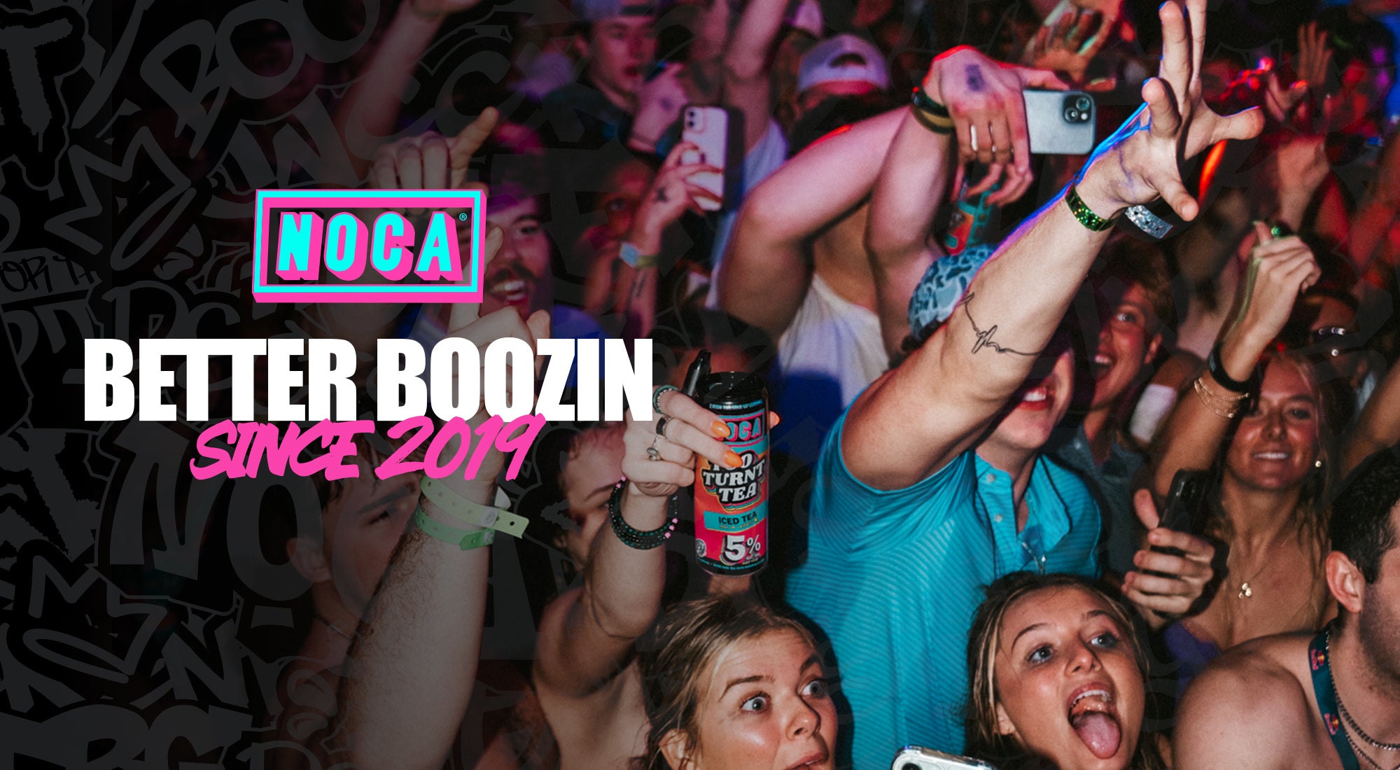 People at a concert with 'NOCA' and 'Better Boozin Since 2019' text overlay.
