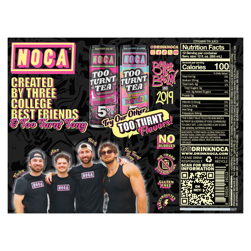Product label for NOCA with branding and product information