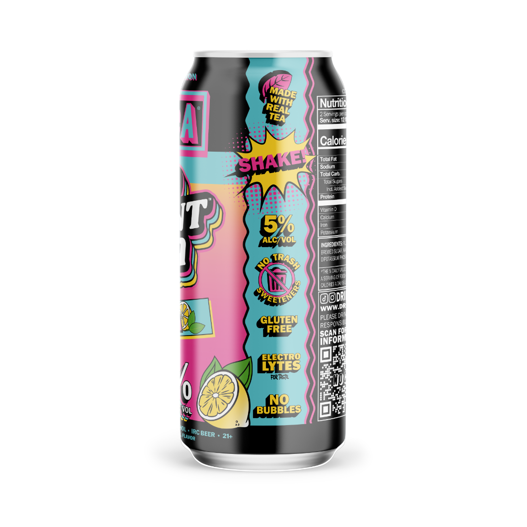 Colorful can with text and graphics on a white background