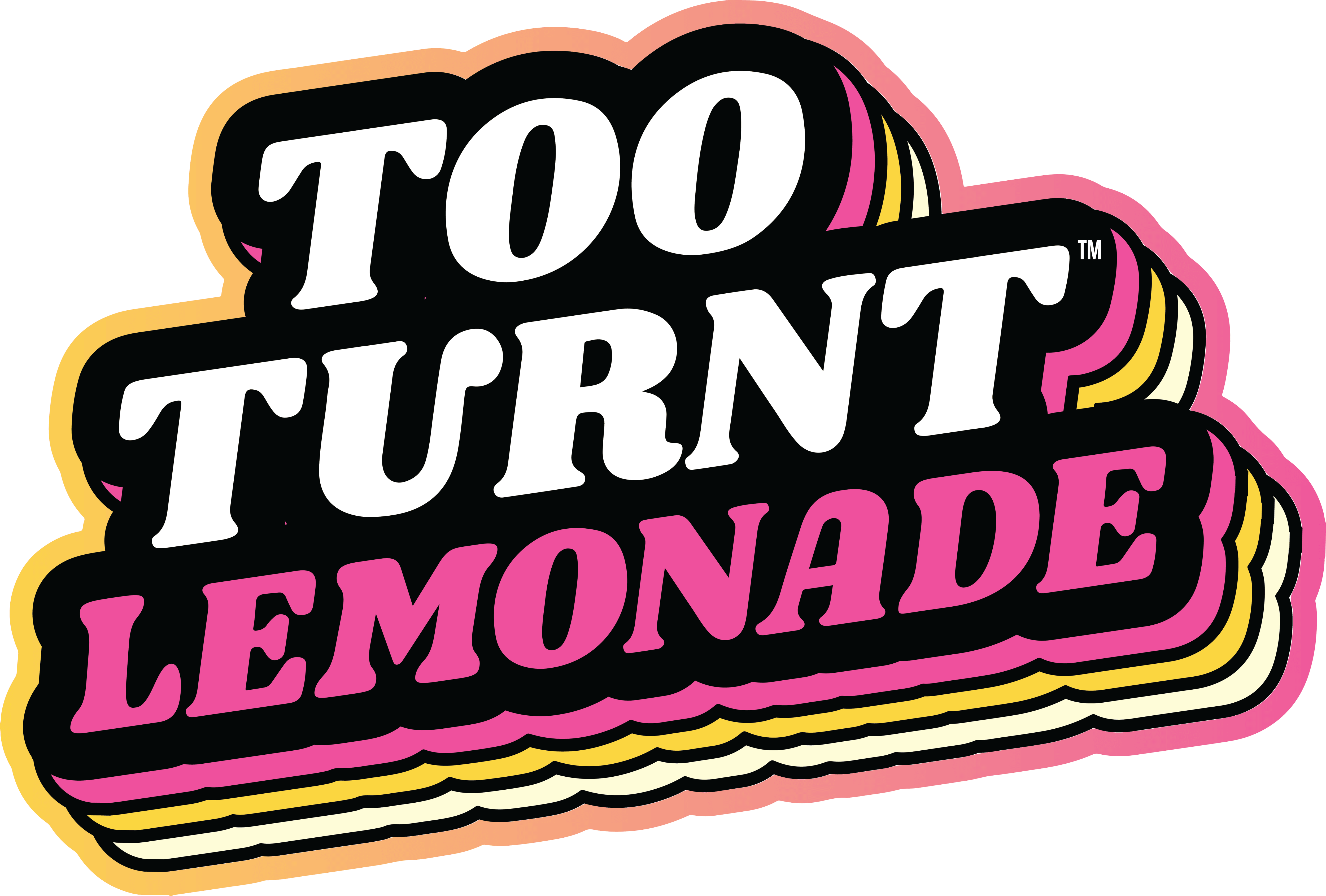 Logo for 'Too Turnt Lemonade' with colorful text on a white background